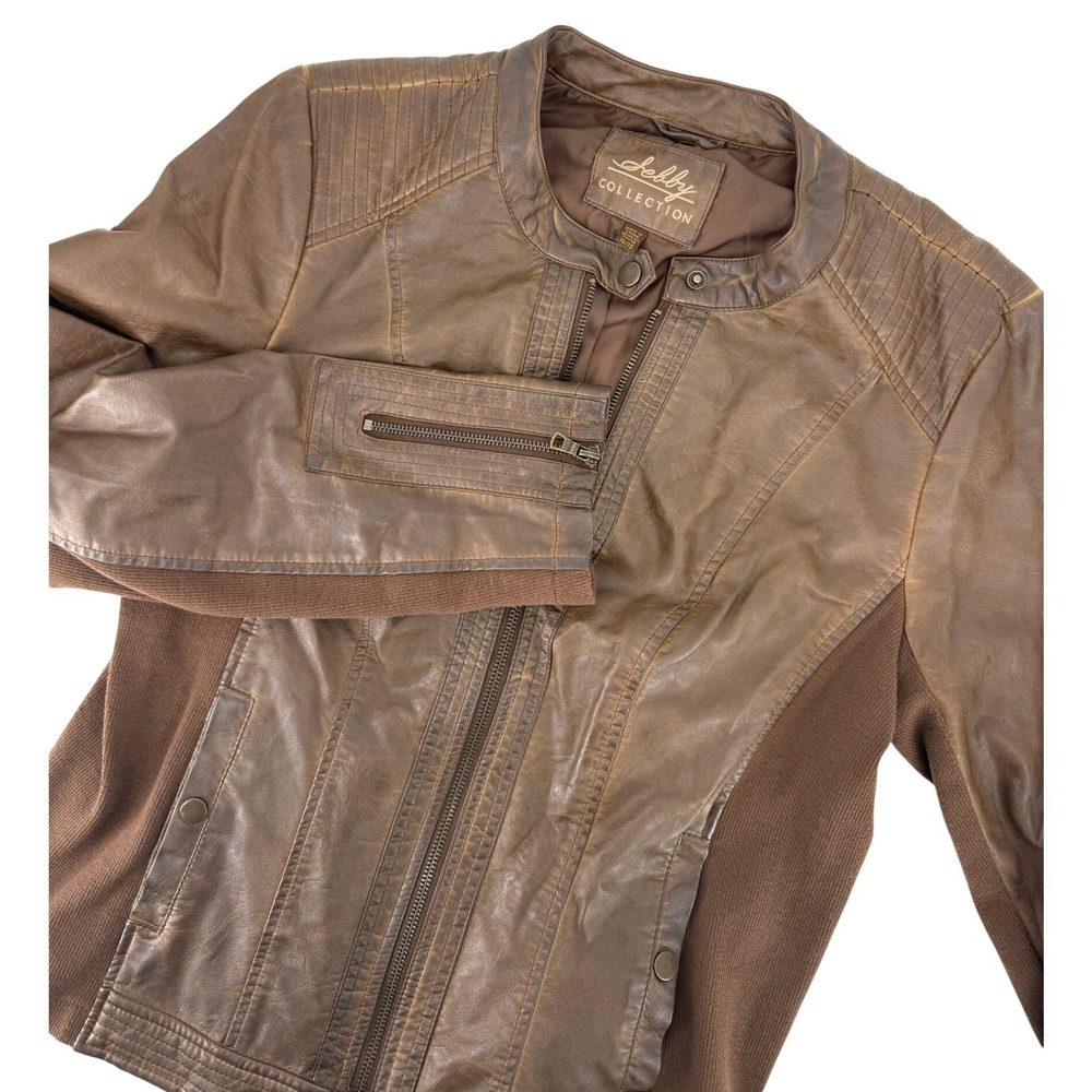 Sebby Collection Womens Brown Leather Moto Jacket Edgy Biker Western‎